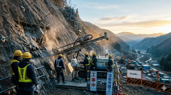 早朝の法面工事