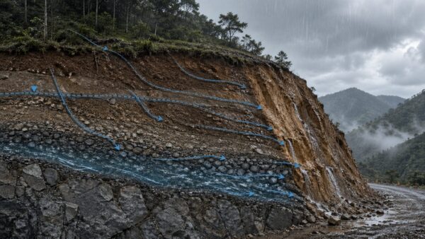 降雨後の切土法面の地中断面