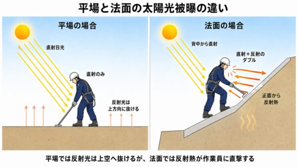 平場と法面での反射熱の比較