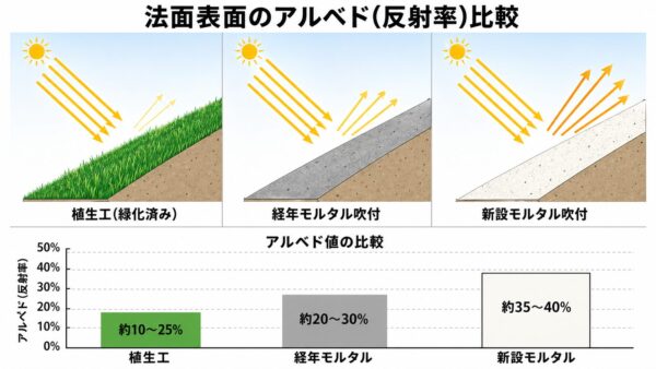 法面表面の3パターンのアルベド