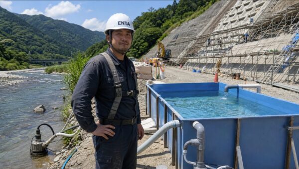 現場で水風呂