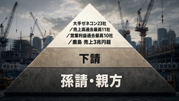 日本の建設業界の縦割り構造を示すピラミッド型