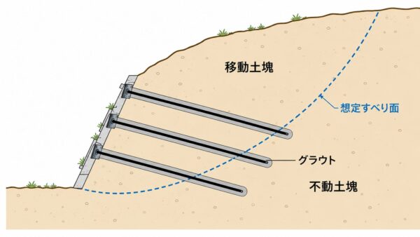 移動土塊と不動土塊の断面模式図