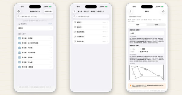 規格値ポケットの主要画面3面