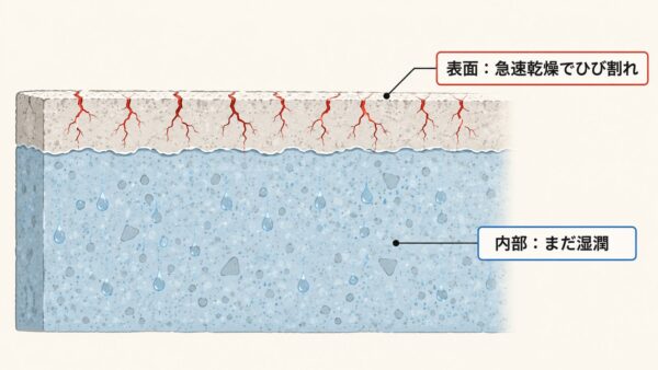 養生不足によるひび割れの発生イメージ
