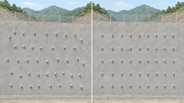 吹付け斜面の排水管整列比較