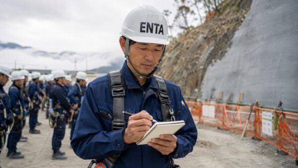 工事現場で記録する安全点検員