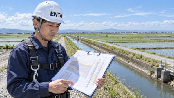 農地を調査する現場技術者