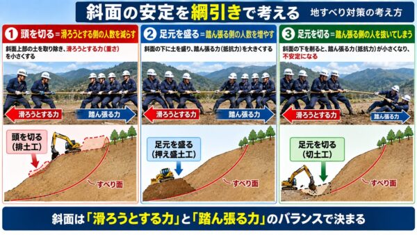 綱引きで学ぶ斜面安定対策