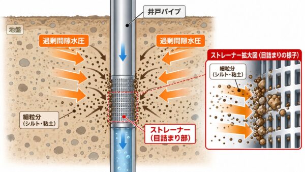 過剰間隙水圧によるストレーナー目詰まり