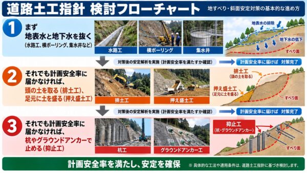 地すべり対策検討フローチャート