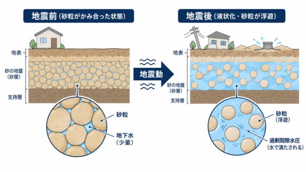 地震前後の液状化メカニズム図