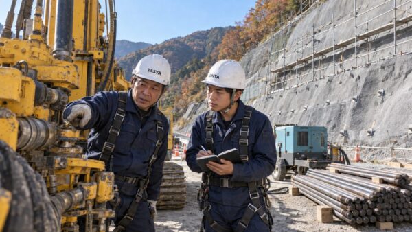 他社の応援現場で段取りを学ぶ法面作業員
