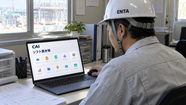 A site supervisor searching for civil engineering site management software on a computer