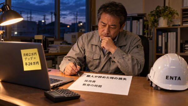 職人が辞める損失を計算する建設会社の経営者